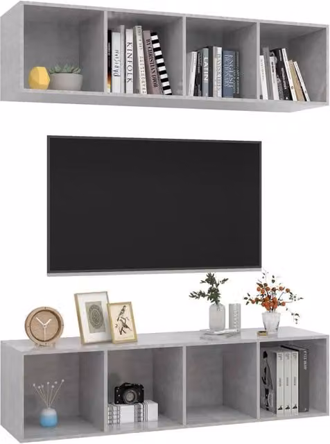 Berkfield Home Set of 2 Wall-mounted TV Cabinets in Concrete Grey Matt Engineered Wood