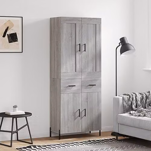 vidaXL Modern Grey Sonoma Highboard with Hinged Doors and Internal Shelves, W/D/H: 69.5 x 34 x 180 cm – 2
