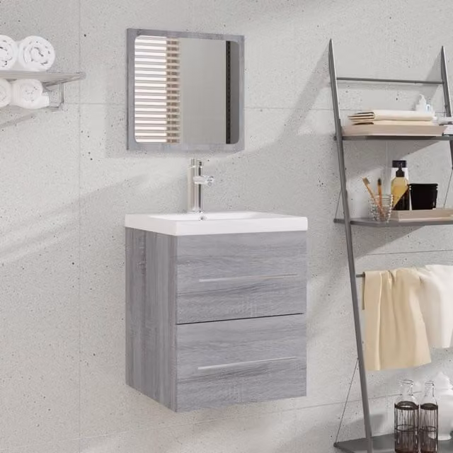 Berkfield Home Grey Sonoma Bathroom Cabinet with Mirror and Internal Drawers, W: 41 cm, D: 38.5 cm, H: 48 cm – 1