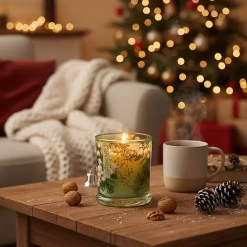 Madison & Mayfair Winter Fir & Mistletoe Large Scented Candle in a Green Glass Jar – 3