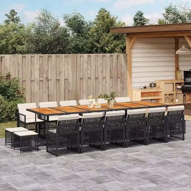 Berkfield Home 17 Piece Garden Dining Set with Black Poly Rattan and Cushions – 1