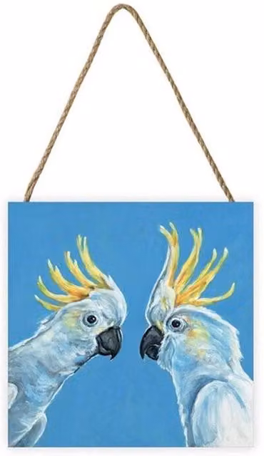 Louise Brown Blue Wooden Cockatoo Hanging Wall Plaque W/D/H: 20 x 20 x 2.7 cm – 1