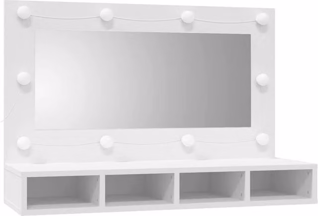 Berkfield Home White Mirror Cabinet with LED Lighting, W: 90 cm, D: 31.5 cm, H: 62 cm
