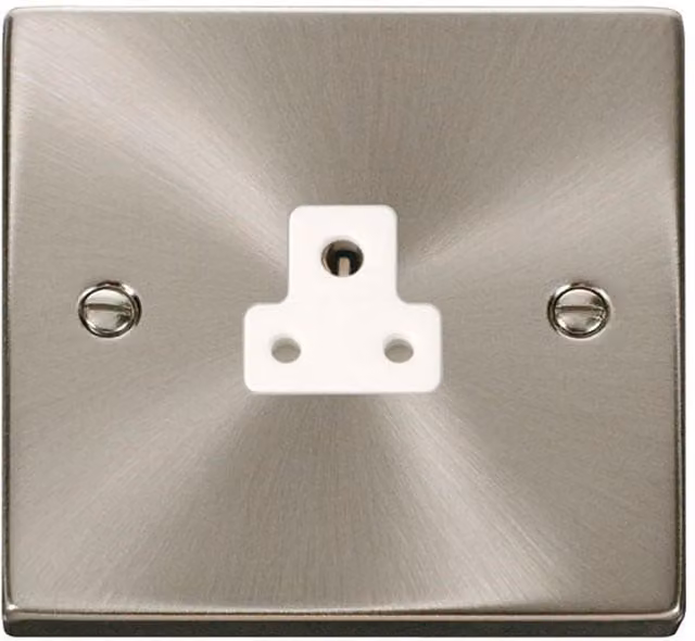 SE Home 1 Gang 2A Round Pin Socket in Satin Brushed Chrome and Metallic Silver