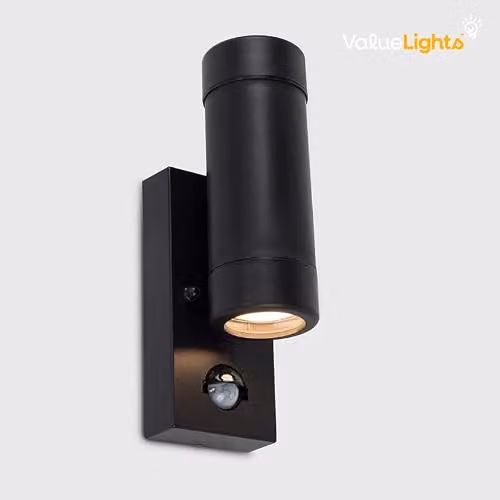 MiniSun Set of 2 Modern Black Up/Down Outdoor Wall Lights with PIR Motion Sensor and 3W Warm White LED Bulbs – 4