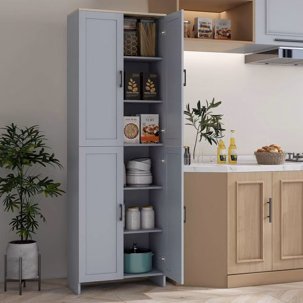 STILVORA Modern Grey Kitchen Storage Tall Unit with 4 Hinged Doors and Internal Shelves, H 170.5 x W 60.0 x D 30.0 cm – 2