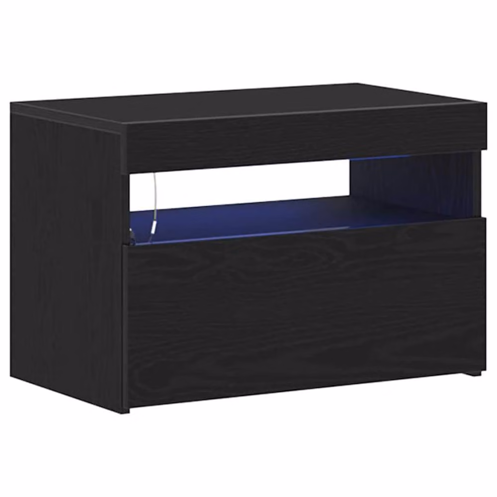 Berkfield Home Modern Bedside Cabinet with Integrated LED Lights in Black Oak, W: 60 cm, D: 35 cm, H: 40 cm – 3