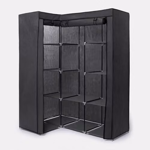 OHS Grey Fabric Corner Wardrobe with Internal Shelves and Hanging Rod – 2
