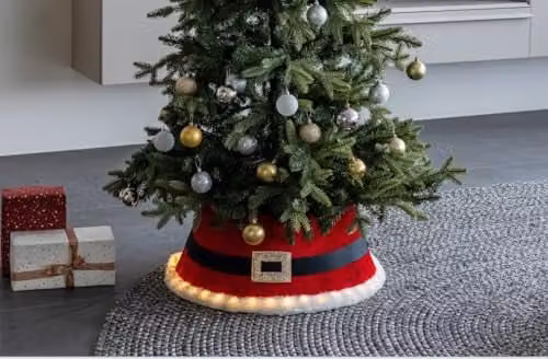Shatchi Red LED Christmas Tree Skirt with Warm White Lights – 7