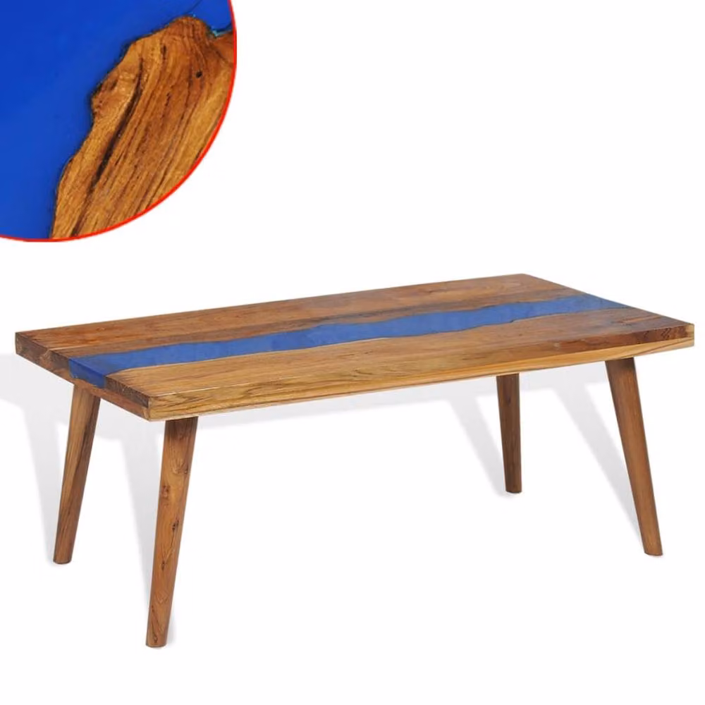 Berkfield Home Teak and Resin Coffee Table in Brown, W: 100 cm, D: 50 cm, H: 40 cm – 2