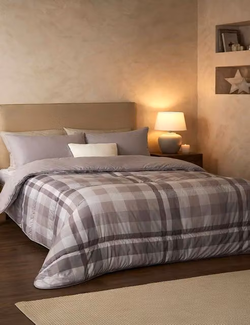 Nightlark Checked 10.5 Tog Coverless Duvet Set in Taupe Beige and Grey