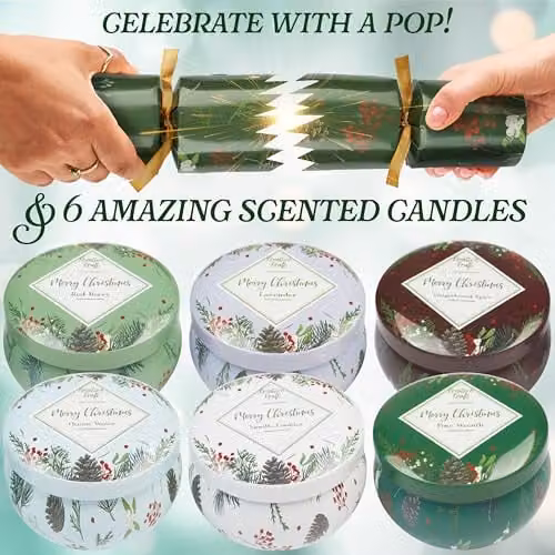 KreativeKraft Luxury Christmas Crackers with Mini Scented Candles, 6 Pack, Green and Multicolour Floral Design – 2
