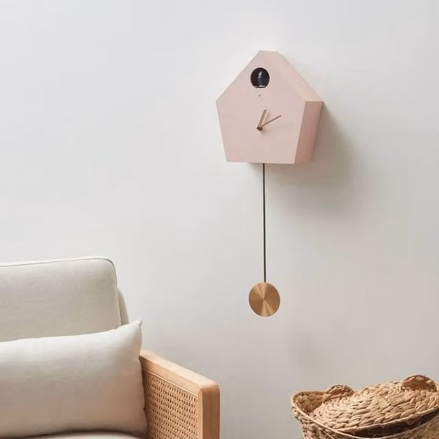 Wyld and Coco Pink Modern House Shaped Wood Wall Cuckoo Clock with Pendulum and Analog Display – 1