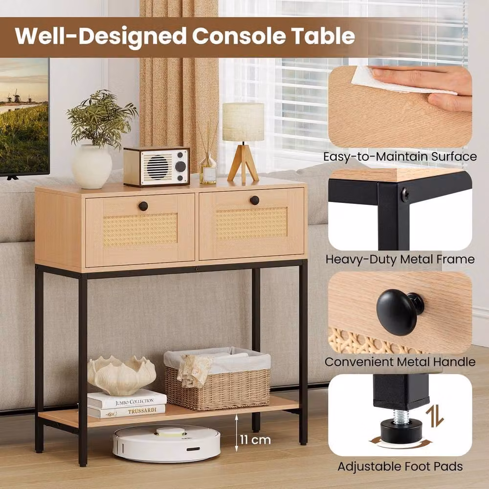 VOGREX Boho 2-Tier Rectangular Console Table in Brown and Sand – 3