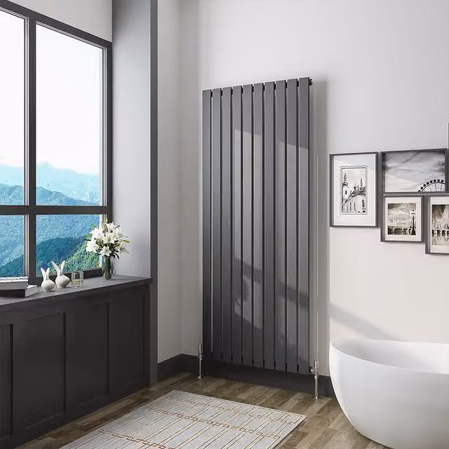 AicaBathroom Vertical Flat Panel Steel Radiator in Anthracite, H: 160 cm, W: 68 cm