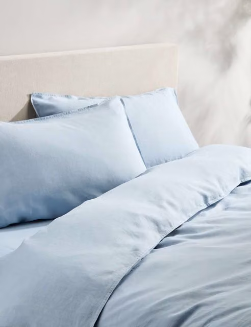 M&S Pure Linen Bedding Set in Blue Chambray, W: 90 cm x L: 190 cm