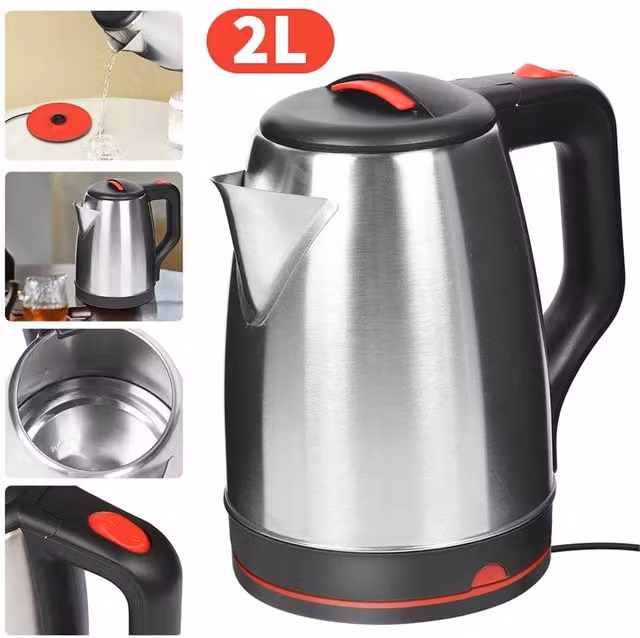 KORVIXA 2L Stainless Steel Electric Kettle, 2200W Fast Boil, Silver