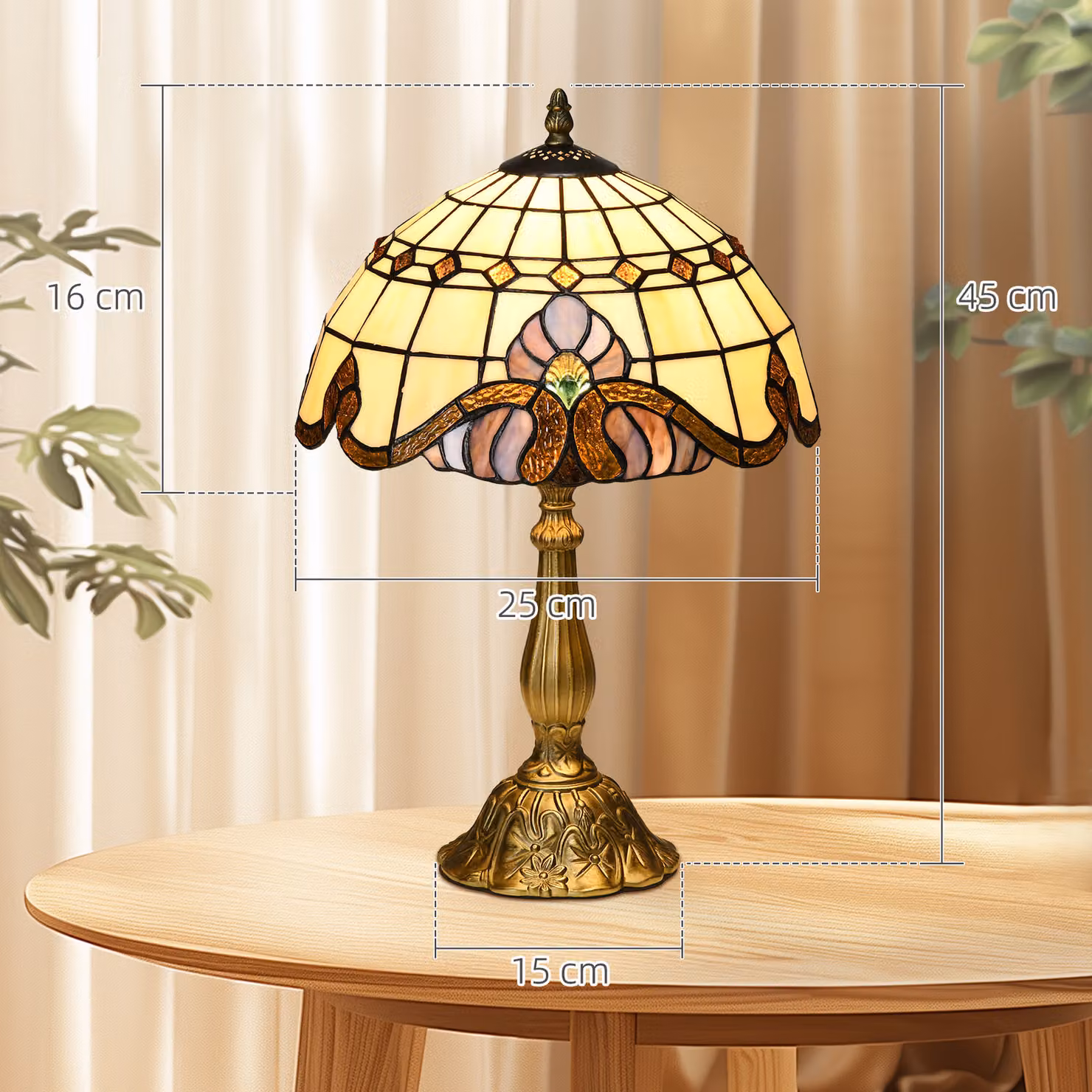 HOMCOM Antique Stained Glass Table Lamp in Multicolour – 3