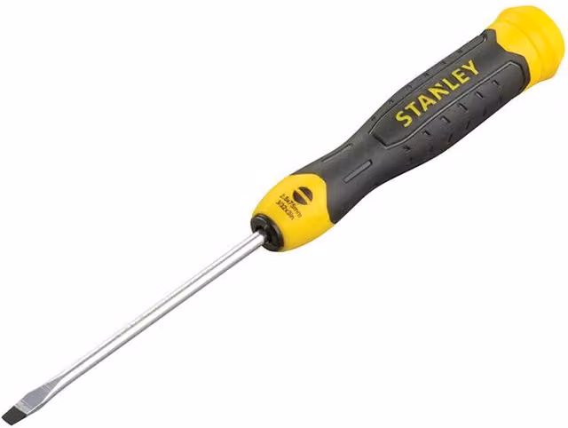 Stanley Parallel Tip Screwdriver with Cushion Grip in Black and Yellow, Tip Size: 2.5 x 75mm