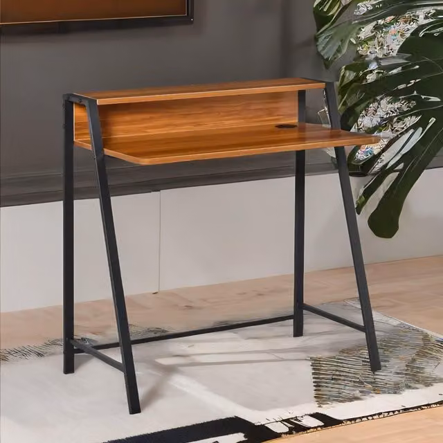 Rafaelo Mobilia Walnut Wide Computer Desk with Metal Frame in Dark Brown