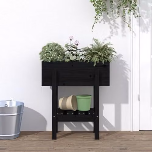 vidaXL Black Pine Wood Garden Planter Tub W/D/H: 62 x 30 x 69 cm – 2