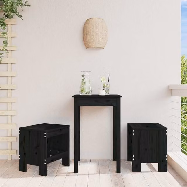 Berkfield Home Set of 2 Black Rustic Garden Stools in Solid Pine Wood, W/D/H: 40 x 36 x 45 cm – 1