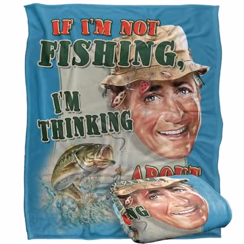 JQ Licensing Jw-Jp Thinking About Fishing Super Soft Fleece Throw Blanket, White, W/D/H: 152 x 127 cm – 1