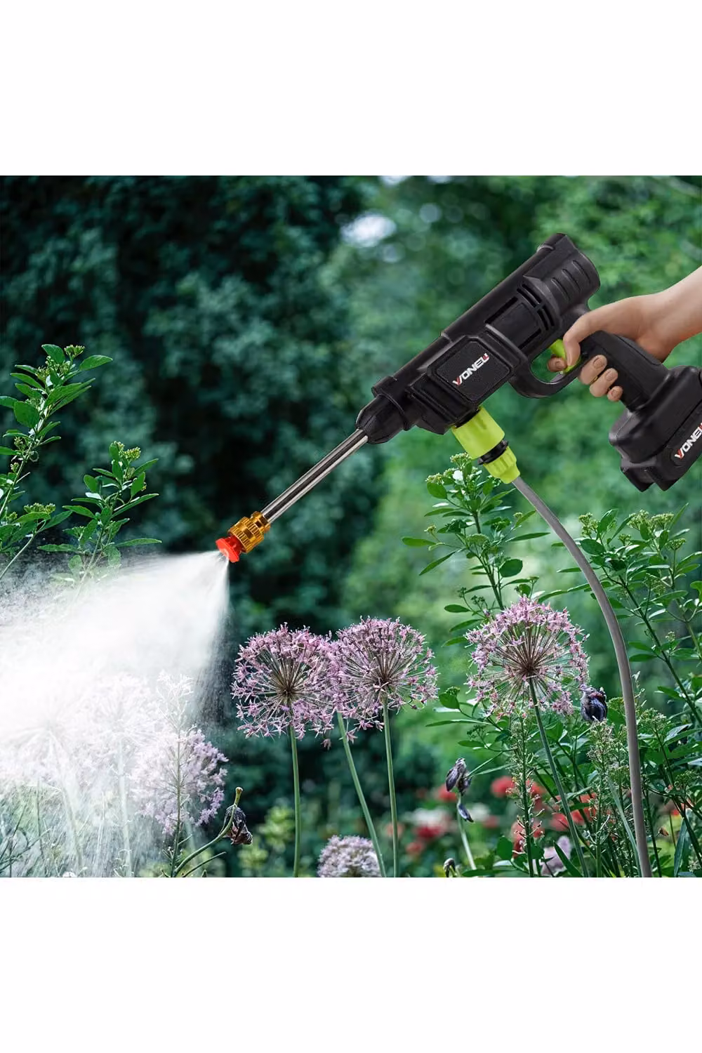 Living and Home Portable Cordless Handheld High-Pressure Washer in Black with 2 x 18.5V Rechargeable Batteries, 5m Hose and 3 Nozzles – 2