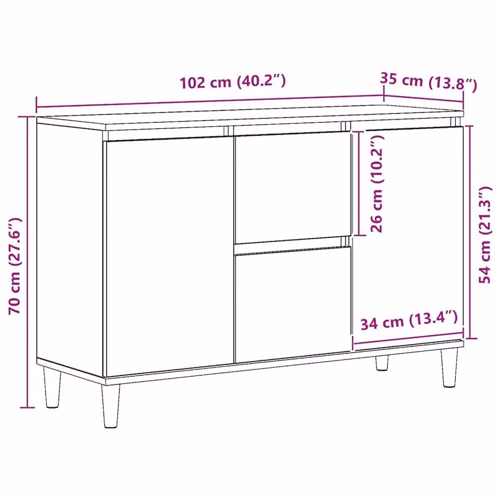 Berkfield Home Artisan Oak Sideboard in Brown, W/D/H: 102 x 35 x 70 cm – 4