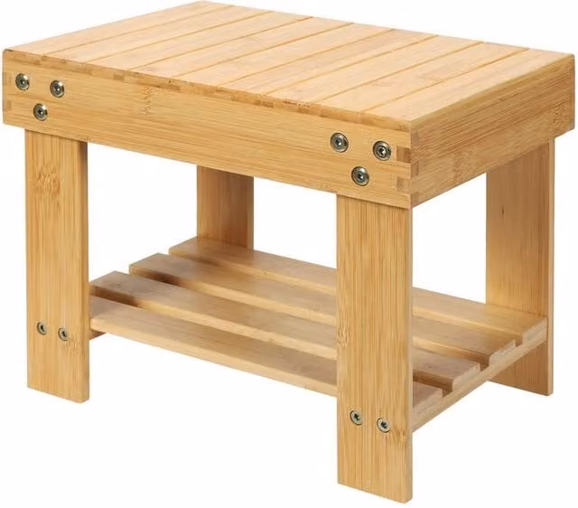 FORGEVIO Multi-Purpose Bamboo Step Stool Seat in Natural Wood Finish – 1