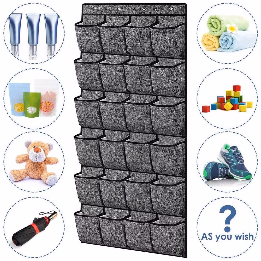 NESTLUNE 24 Pocket Hanging Shoe Holder Over Door Storage Rack in Grey – 3