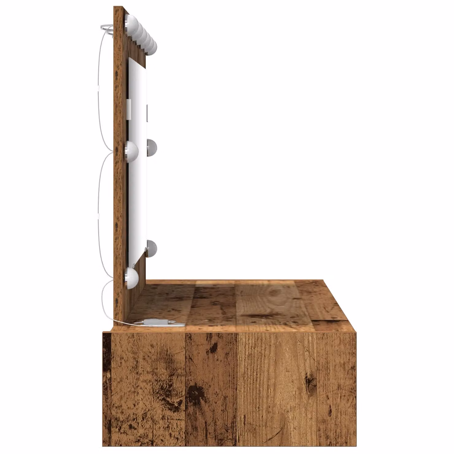 Berkfield Home Wall Hanging Dressing Table with Hollywood LED Lights in Brown Rustic Wood, W: 100 cm, H: 70 cm, D: 40 cm – 3