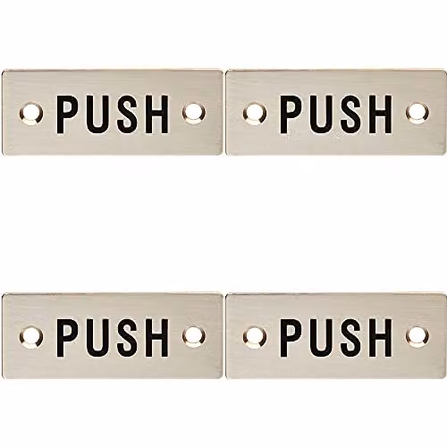 Loops 4 Pack Rectangular Door Push Sign, Brushed Silver Stainless Steel Door Plate, W: 7.5 cm x H: 3 cm