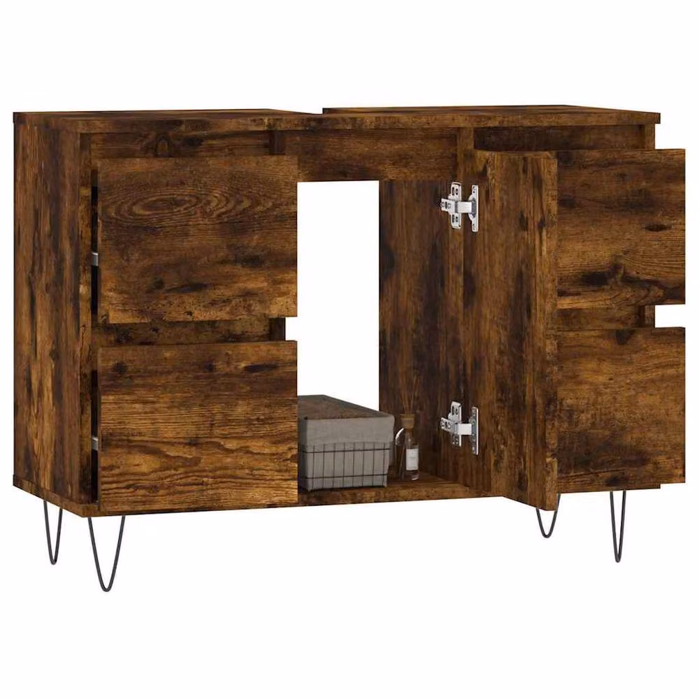 Berkfield Home Bathroom Cabinet in Smoked Oak Brown, W/D/H: 80 x 33 x 60 cm – 2