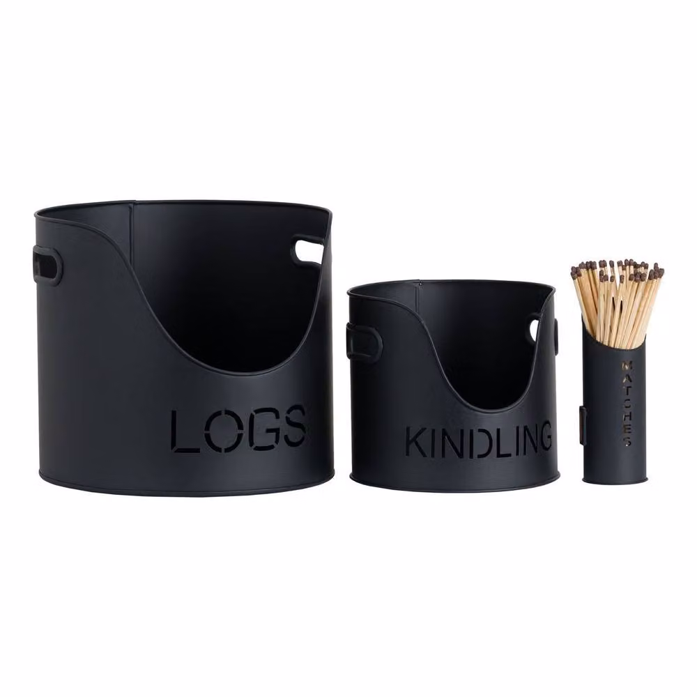 Hill Interiors Three Piece Metal Fire Wood Bucket Set in Black – 2
