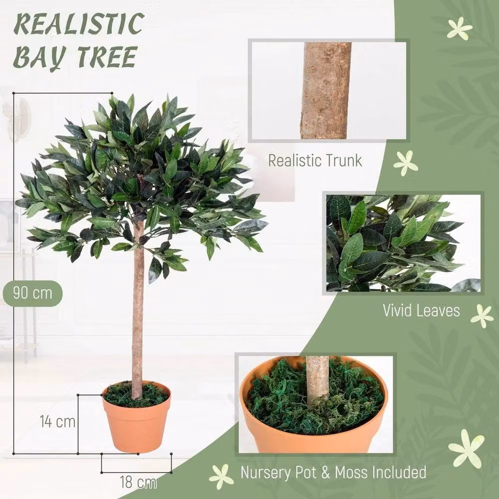 KORVIXA Artificial Laurel Tree in an Orange Pot, Green, Height: 90 cm – 2