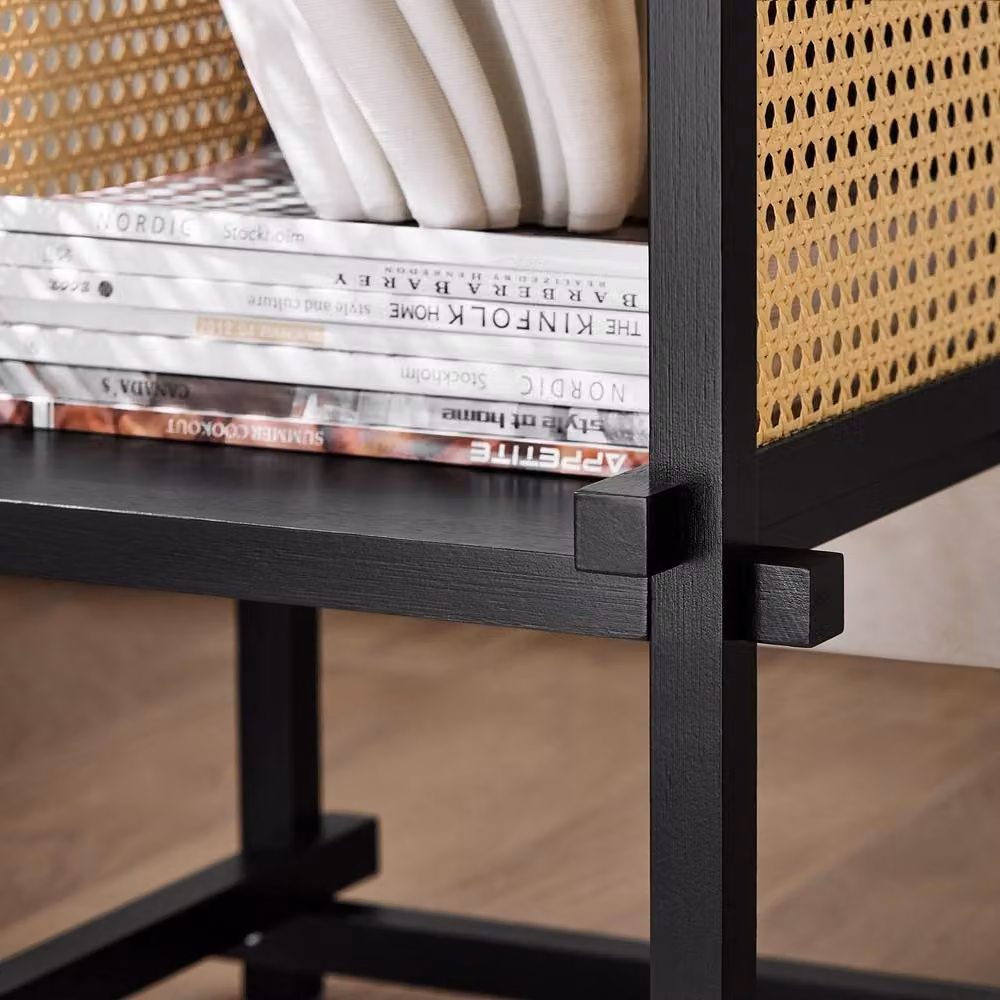 SoBuy Modern Black Compact Side Table with Rattan Detail – 6
