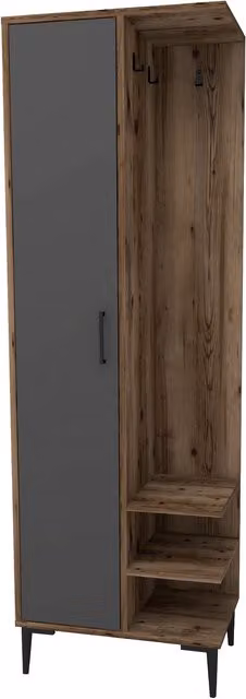 Destina Home Leena Hall Stand Coat Rack with Cabinet and Shelves in Brown and Anthracite