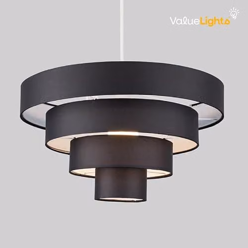 MiniSun Modern 4 Tier Grey Pleated Fabric Cylinder Ceiling Pendant Light Shade, Width: 40 cm – 3