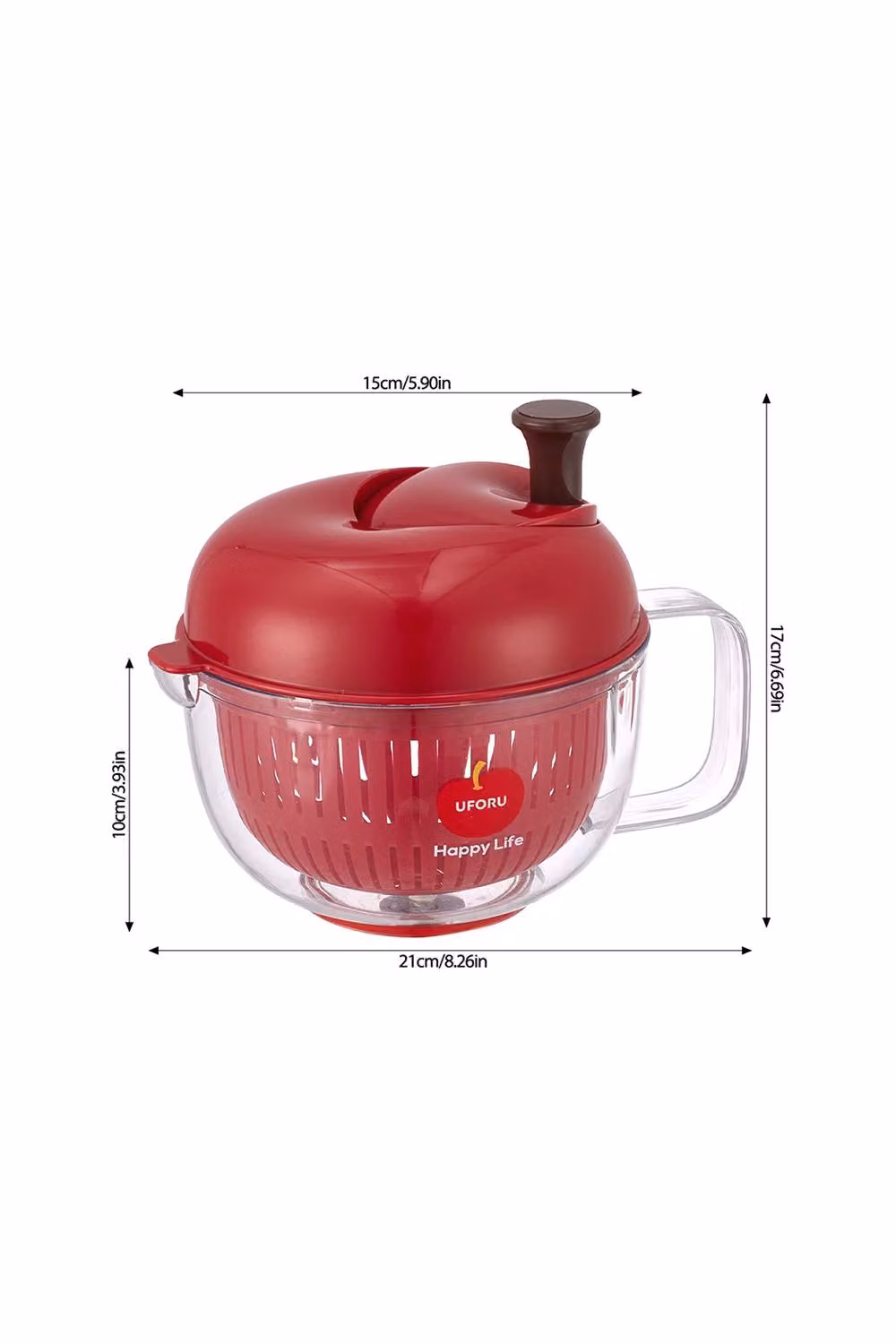 Living and Home Red Apple-Shaped Double-Layer Plastic Salad Spinner with Lid – 3