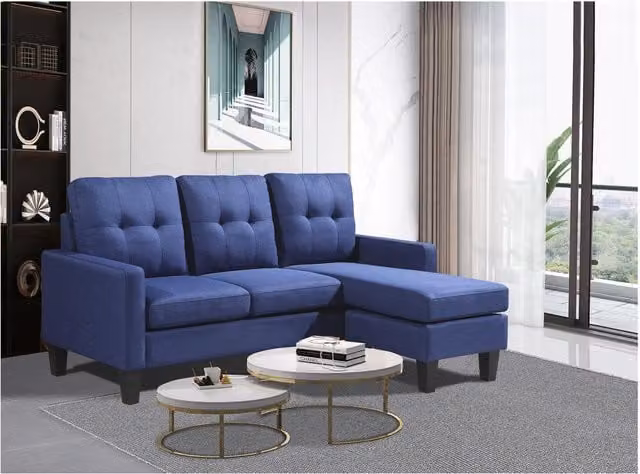 KOSY KOALA Reversible 3-Seater L-Shaped Corner Sofa in Blue Fabric with Matching Ottoman