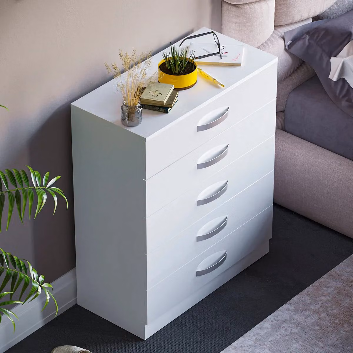 Vida Designs Hulio 5 Drawer Chest of Drawers in White – 4