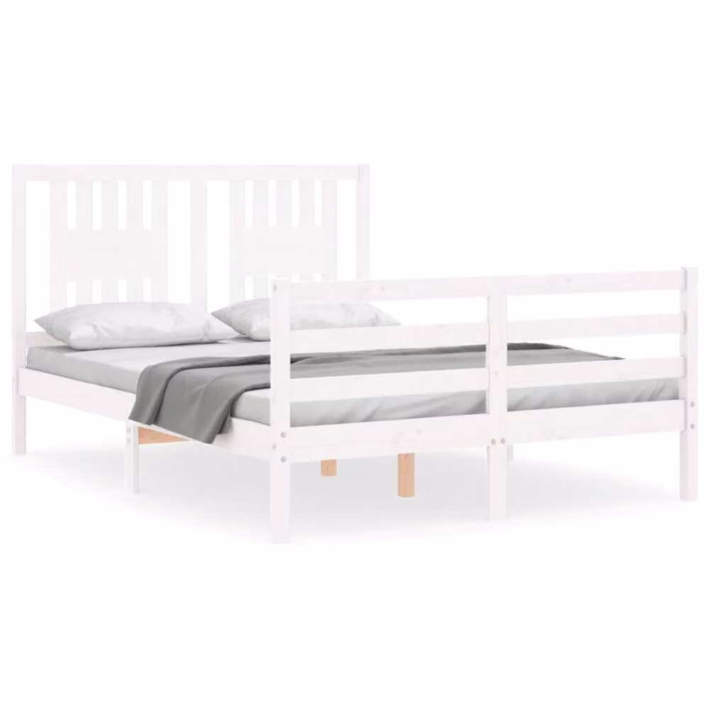 Berkfield Home Beautiful Bed Frame with Headboard in White Solid Pine Wood, W/D/H: 140 x 200 x 145.5 cm – 2