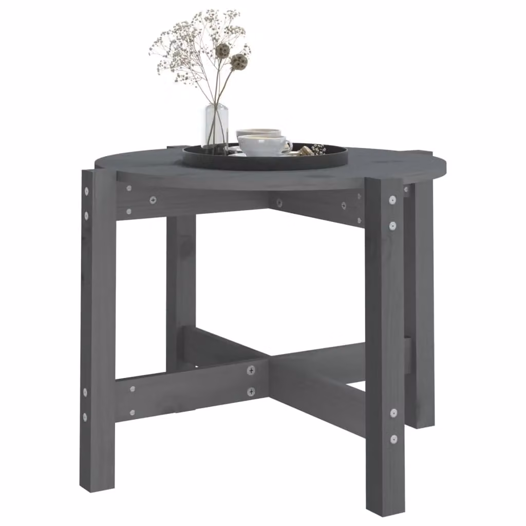 Berkfield Home Round Rustic Solid Wood Pine Coffee Table in Grey, W: 62.5 cm, H: 45 cm, D: 45 cm – 3