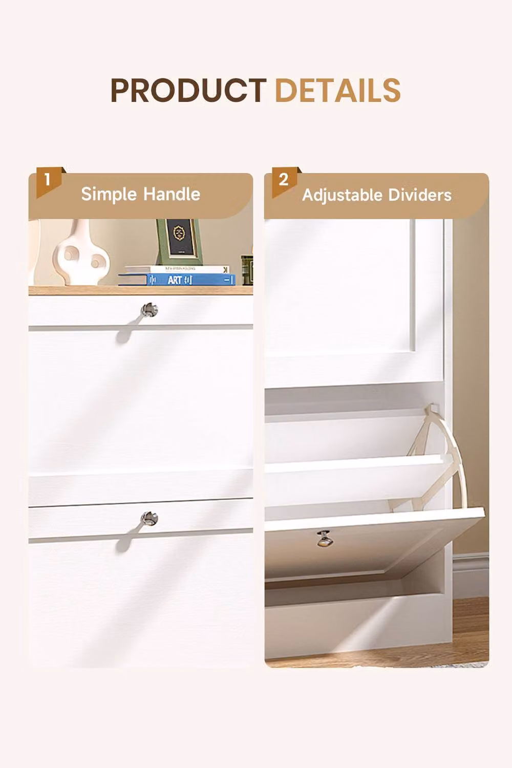 Garden Sanctuary White Wooden 2 Drawer Flip Down Shoe Cabinet – 2