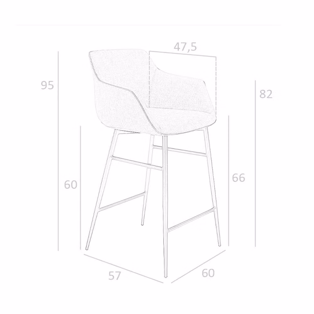 Angel Cerda Grey Fabric Kitchen Stool with Armrests and Black Metal Legs – 3