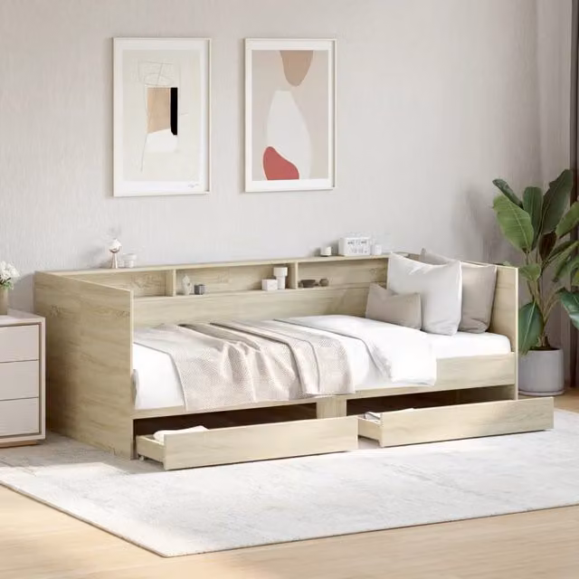 Berkfield Home Sonoma Oak Daybed with Drawers in Brown, W/D/H: 200 x 100 cm – 1