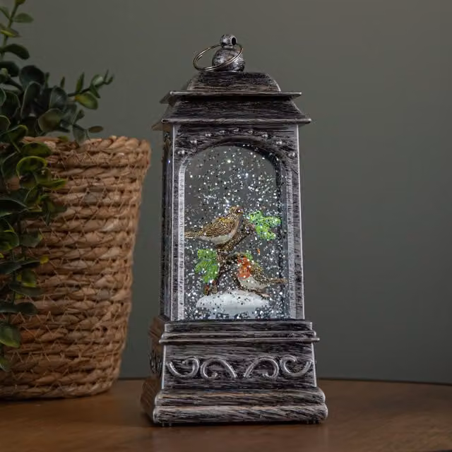 Samuel Alexander Grey Christmas Robin Water Spinner with White LEDs, 20cm – 1