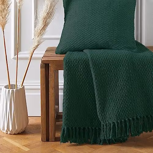 Drift Home Green Woven Cotton and Polyester Throw with Fringes, W/D/H: 200 x 200 x 1 cm – 2