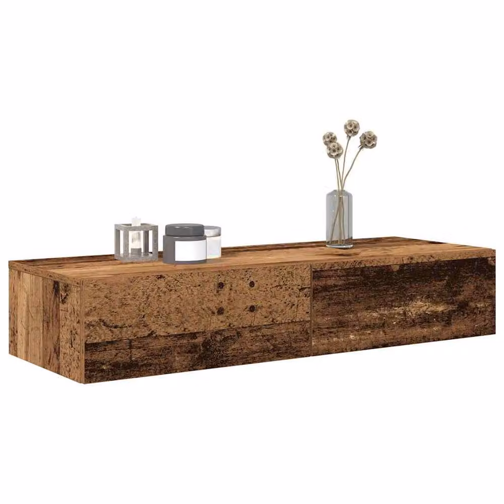 Berkfield Home Wall Mounted Shelf with Drawers in Old Wood Brown, W/D/H: 100 x 36 x 19 cm – 2